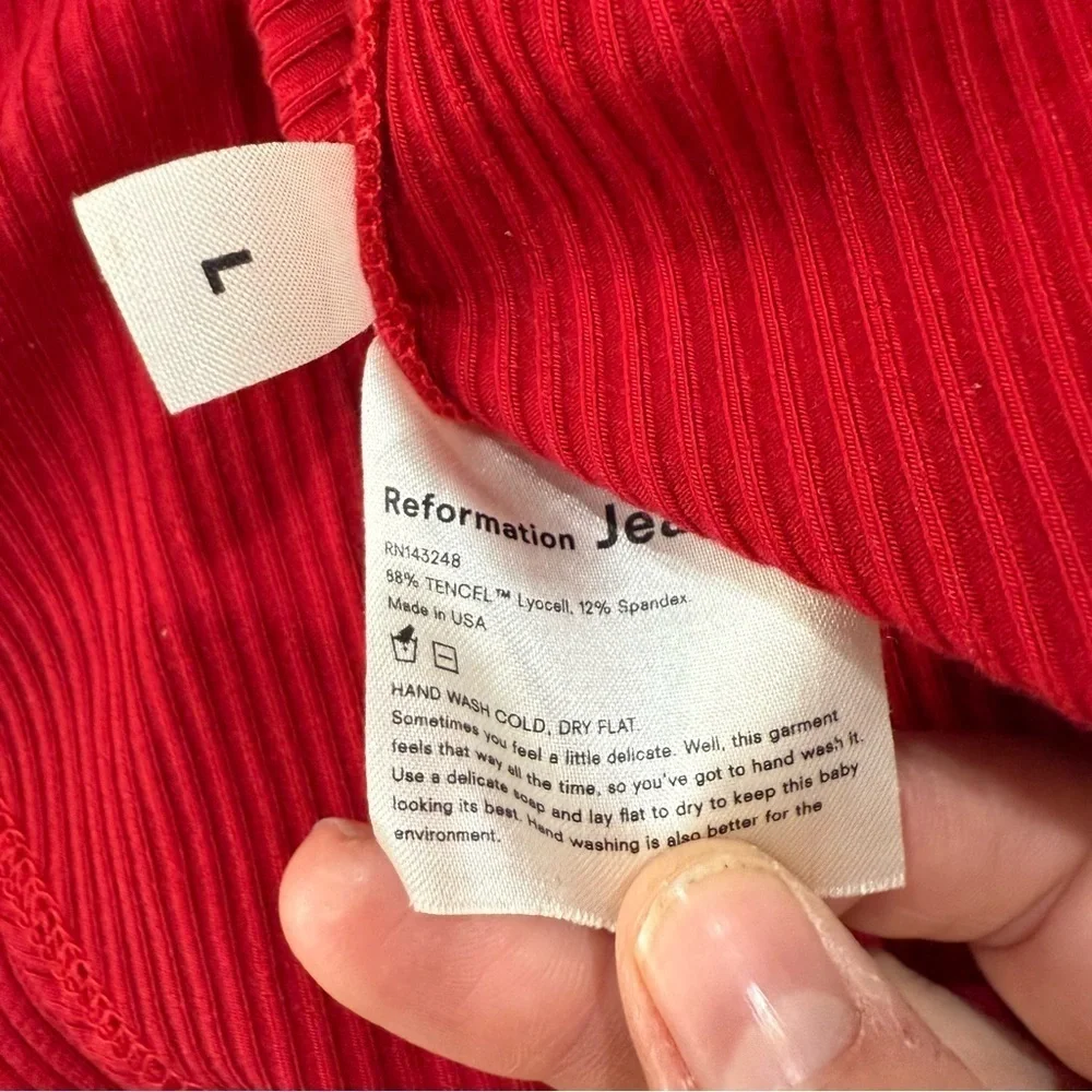 Reformation Dress Piazza Midi Ribbed Front Tie in Red - Picture 7 of 8